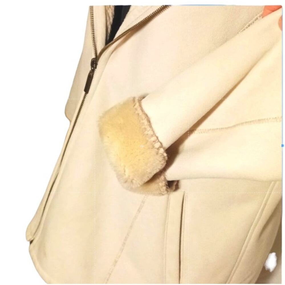 Marvin Richards Coat Women's Sz M Beige Fleece Lined Faux Suede Hood Warm Jacket - Picture 13 of 16